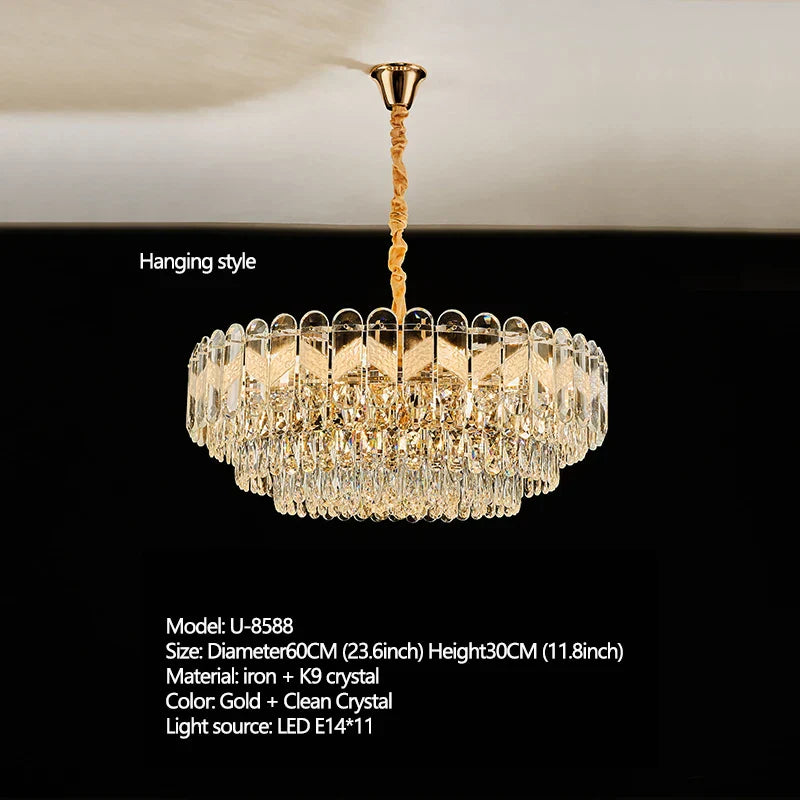 Modern Light Luxury Crystal Chandelier - Gold Finish for Dining and Living Rooms with Free Shipping