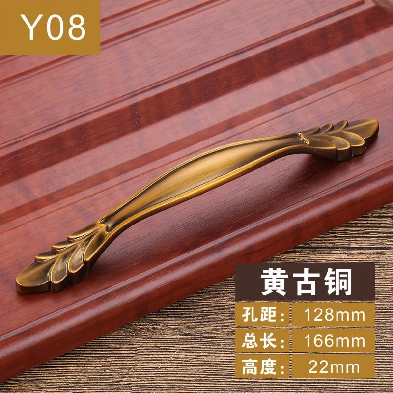 Antique Yellow Bronze Cabinet Handles - Brushed Vintage Drawer Pulls for Kitchen and Wardrobe Doors