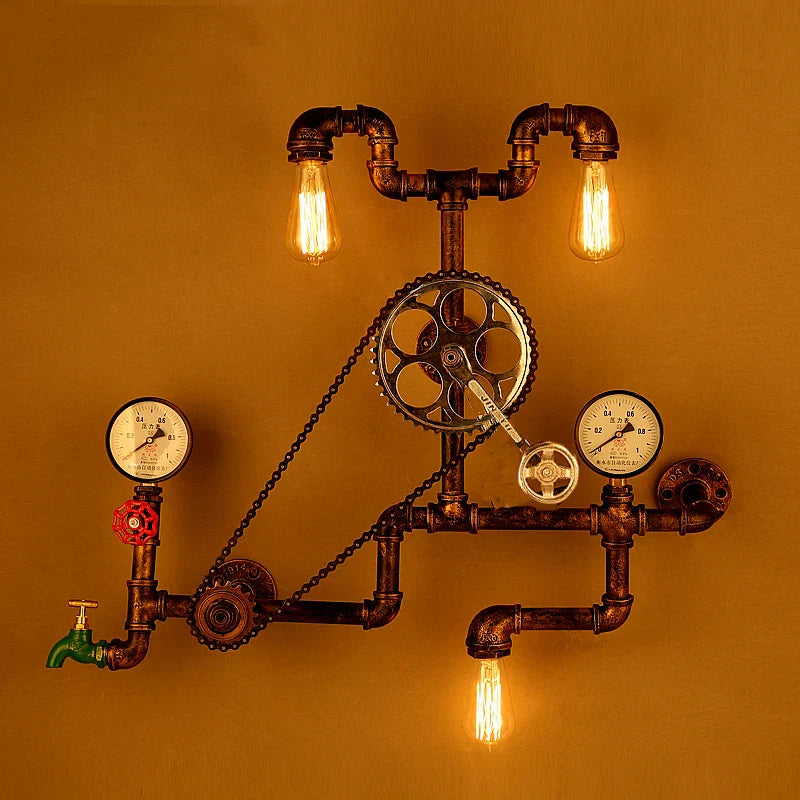 Vintage Retro LOFT Industrial Wall Light - Unique Water Pipe Gear LED Wall Lamp for Restaurant, Bar, and More