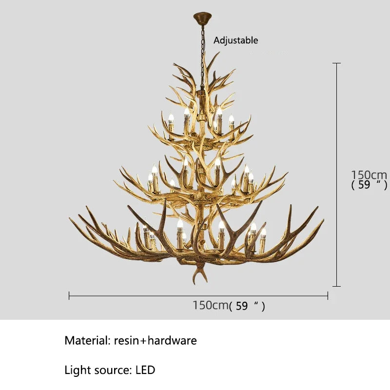 Retro LED Antler Chandeliers - Creative Resin Pendant Lamps for Living, Dining Rooms, Bars, Hotels, and Decor Lighting