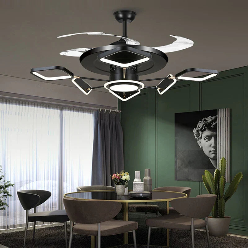 Nordic Ceiling Fans with LED Light - Remote Control Silent Retractable Blades Lamp for Home