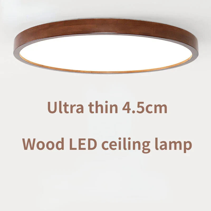 Walnut Ceiling Lamp - Ultra-thin Round Wood Design - Nordic Chandelier for Bedroom, Study, Balcony, and Corridor Lighting