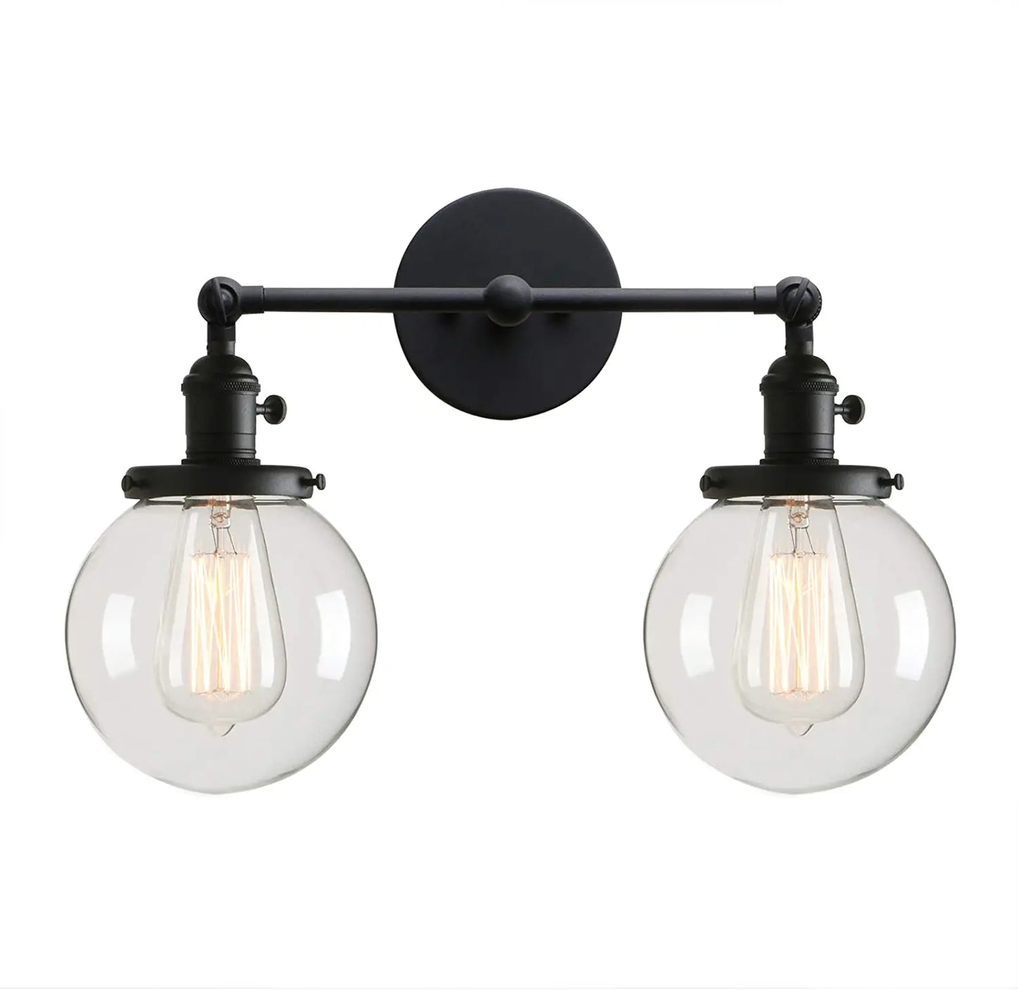 Phansthy Vintage 2 Light Wall Sconce - Industrial Wall Light with Dual 5.9 Inches Globe Glass Lampshades