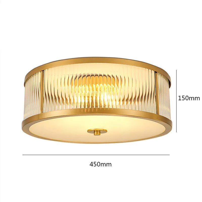 Elegant American Seiko Pure Copper Ceiling Light - Modern Minimalist LED Round Lamp for Bedrooms, Living Rooms, and Dining Areas
