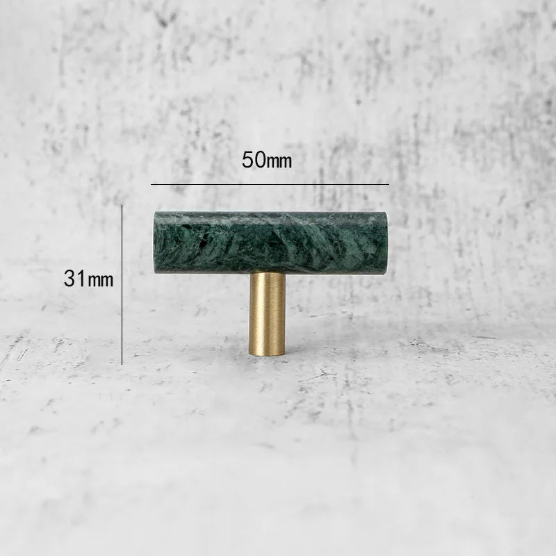 Green and White Marble Cabinet Handle – Luxury Natural Stone Drawer Pulls with Brass Base (50mm-200mm)