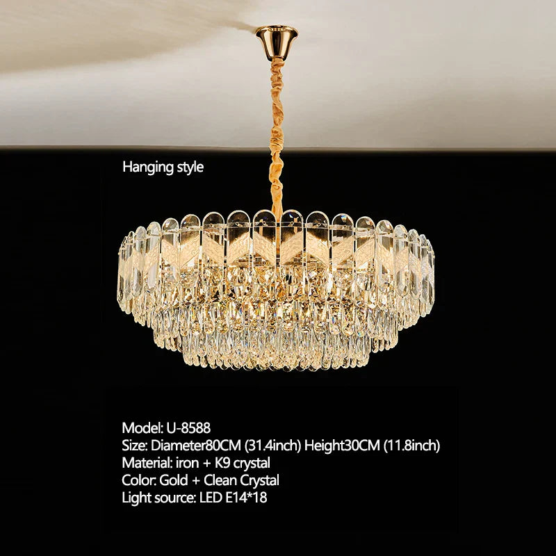 Modern Light Luxury Crystal Chandelier - Gold Finish for Dining and Living Rooms with Free Shipping