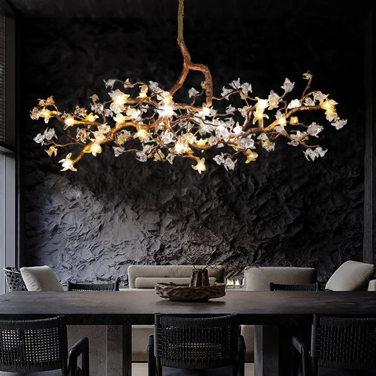 Charming Vintage Copper Flower Chandelier -  Tree Branch LED Lighting for Dining Rooms, Kitchen Islands, and Indoor Decor