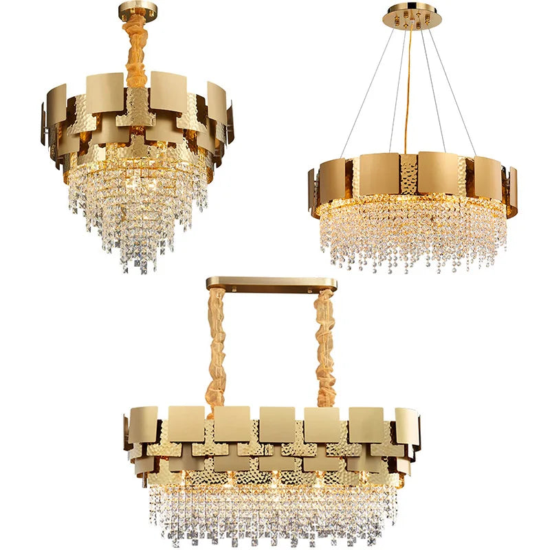 Modern Golden Stainless Steel Chandelier - Elegance for Living and Dining in Villas and Duplex Buildings