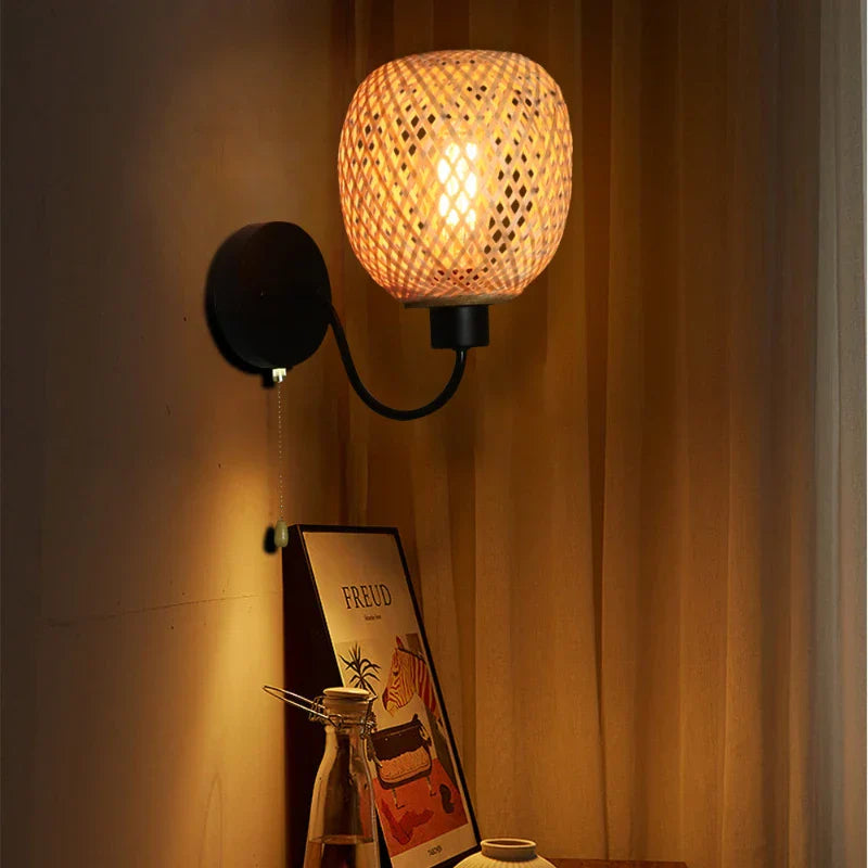 Vintage Rattan Bamboo Wall Sconce - Retro Lighting for Dining, Bedroom, and More
