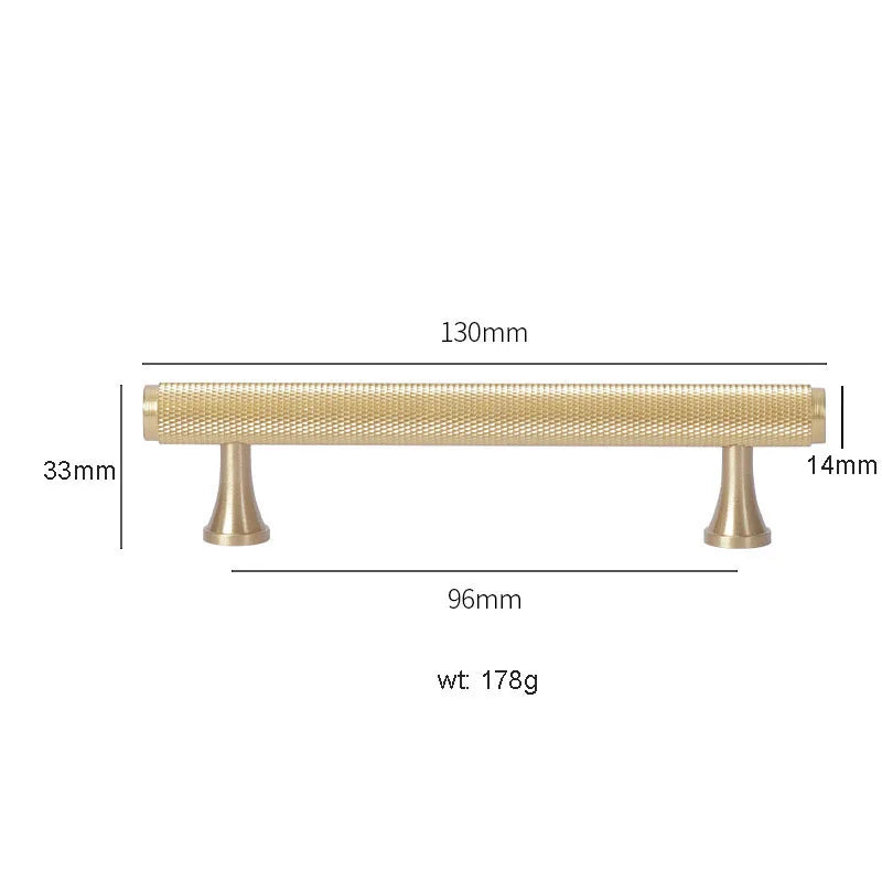 Gold Knurled Brass Kitchen Cabinet Handles – T-Bar Drawer Pulls and Copper Knobs (14mm Diameter)
