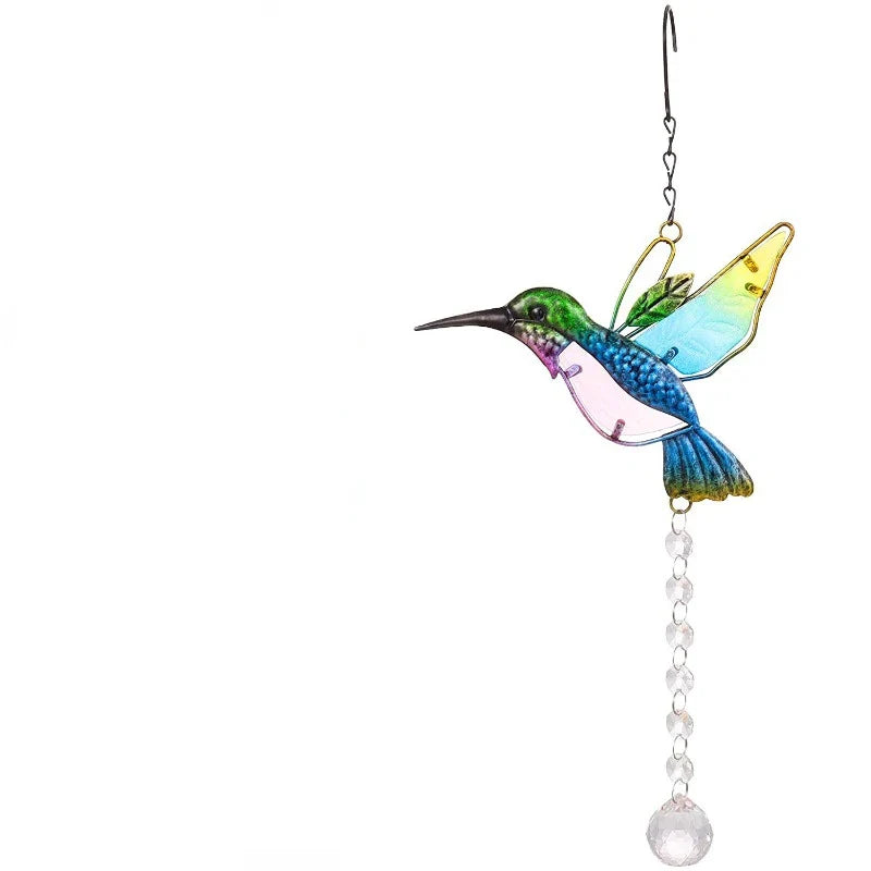 Hummingbird Stained Glass Window Hanging Ornament Rainbow Maker Crystal Prism Suncatcher Home Garden Party Decoration Windchimes