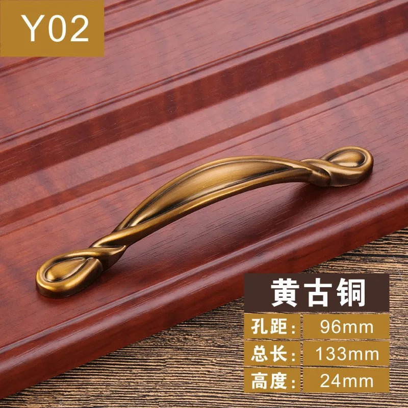 Antique Yellow Bronze Cabinet Handles - Brushed Vintage Drawer Pulls for Kitchen and Wardrobe Doors