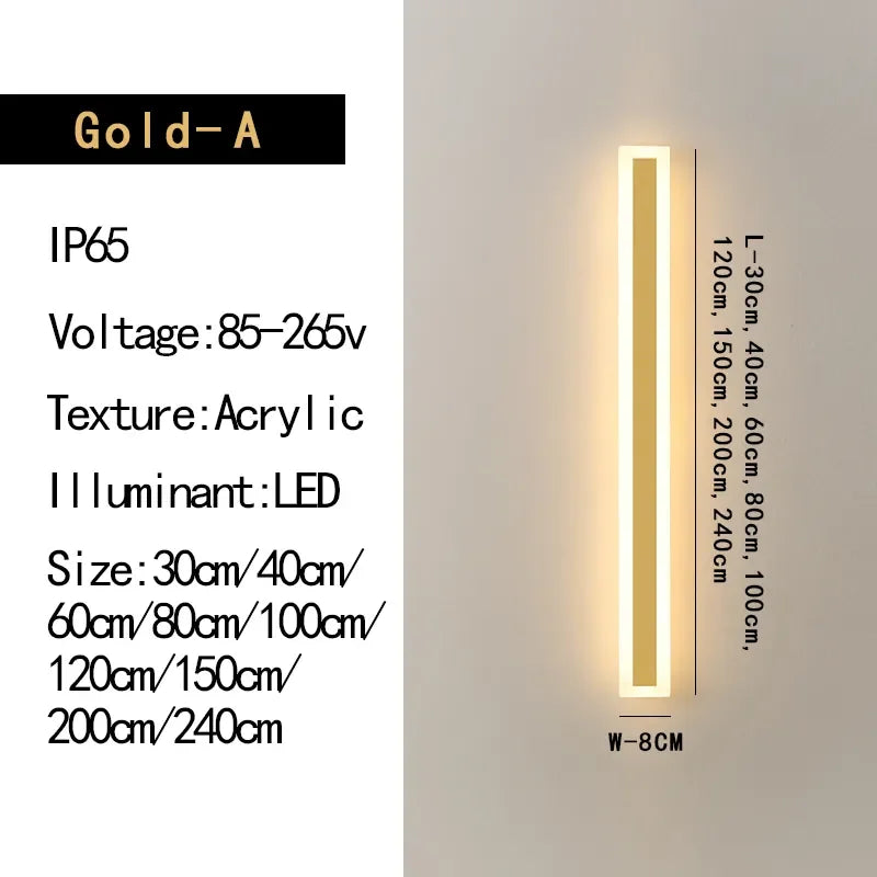 Elegant Golden LED Long Wall Light - Modern Outdoor Lighting for Country Villas, Courtyards, and Balconies