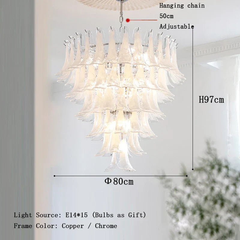 Elara White Petal Glass LED Chandelier for Staircase & Villa Décor