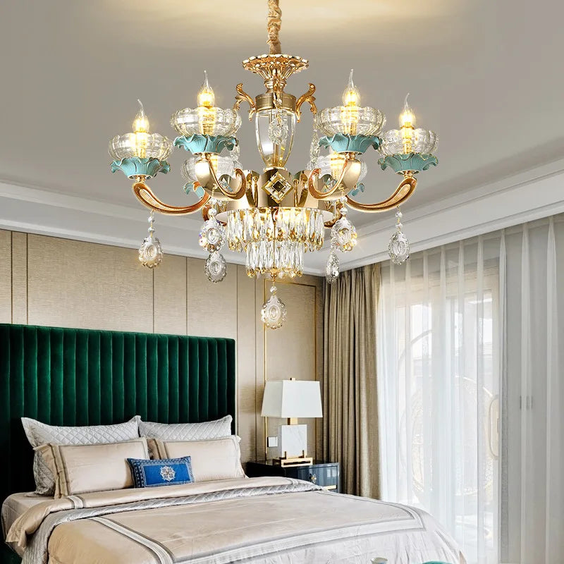 Elegant European Crystal Ceramic Chandelier - A Modern Light Luxury Fixture for Living Rooms, Bedrooms, Dining Rooms, and Villa Duplex Buildings