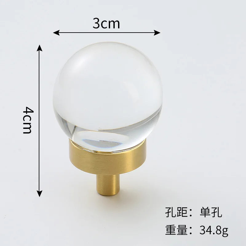 Brass Crystal Cupboard Cabinet Handle Kitchen Drawer Knobs Light Luxury Furniture Hardware Transparent Handle Home Decoration
