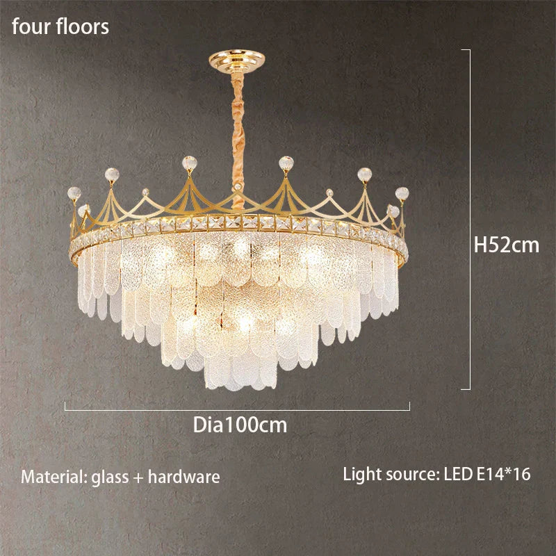 Elegant Modern Minimalist Crown K9 Crystal Chandelier - A Round Golden Fixture for Living Rooms and Bedrooms