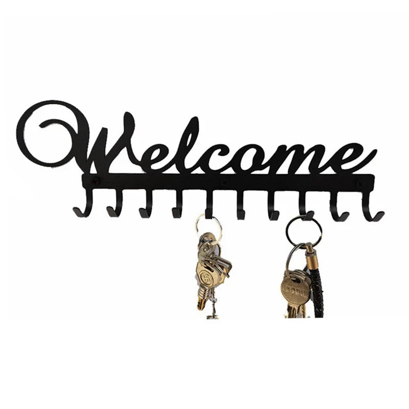 Key Holder Wall Mounted Key Hooks For Wall Decorative With 10 Hooks Black Metal Key Organizer Rack Hanger For Entryway