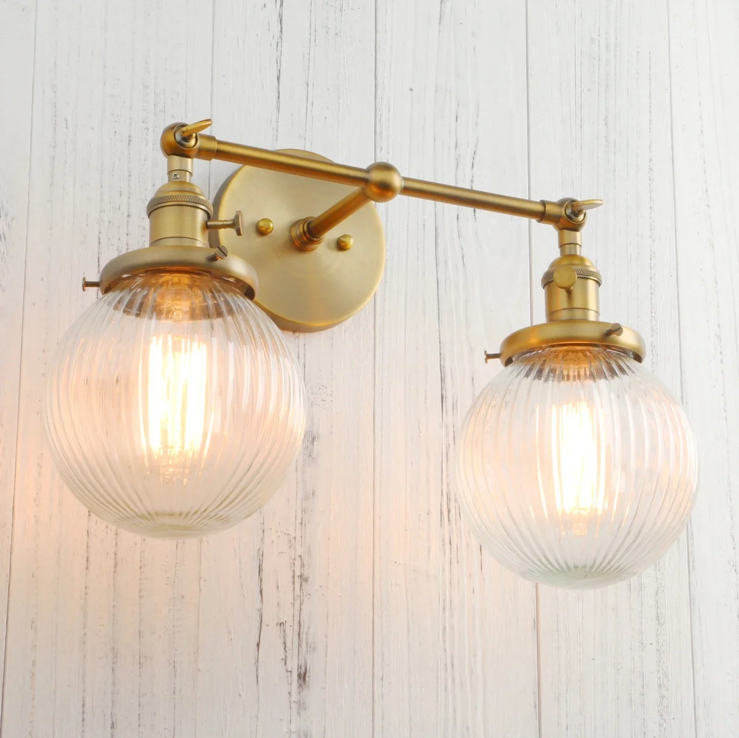 Phansthy Vintage Double Head Wall Sconces - Retro Rustic Wall Lamps with Globe Glass Shades and Switch