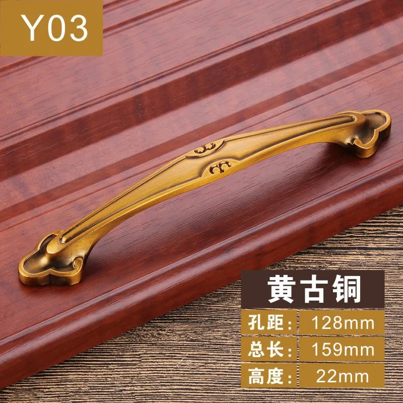 Antique Yellow Bronze Cabinet Handles - Brushed Vintage Drawer Pulls for Kitchen and Wardrobe Doors