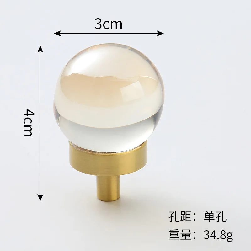 Brass Crystal Cupboard Cabinet Handle Kitchen Drawer Knobs Light Luxury Furniture Hardware Transparent Handle Home Decoration