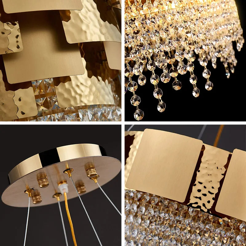 Modern Golden Stainless Steel Chandelier - Elegance for Living and Dining in Villas and Duplex Buildings
