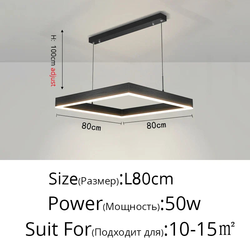 Nordic Designer Square Aluminum Chandelier - Modern LED Lighting for Living Rooms, Dining Tables, and Indoor Decor