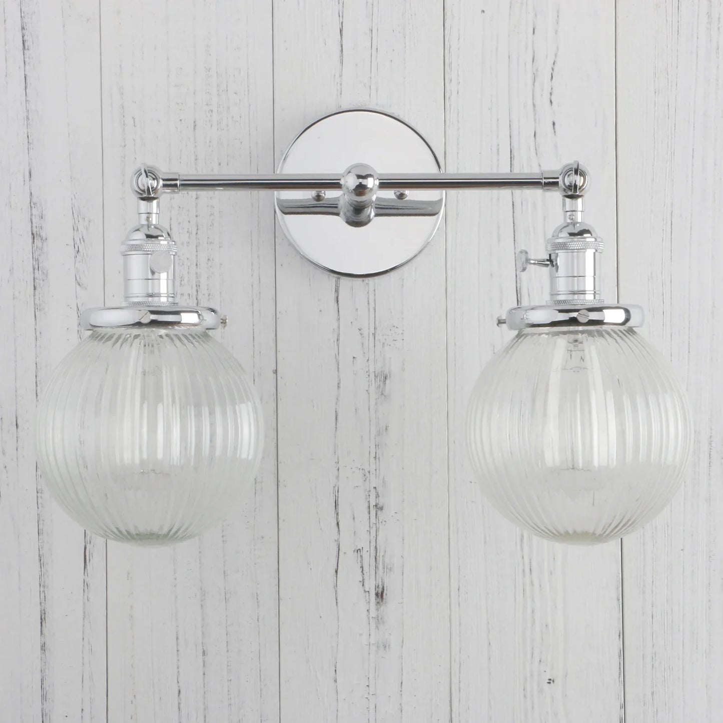 Phansthy Vintage Double Head Wall Sconces - Retro Rustic Wall Lamps with Globe Glass Shades and Switch