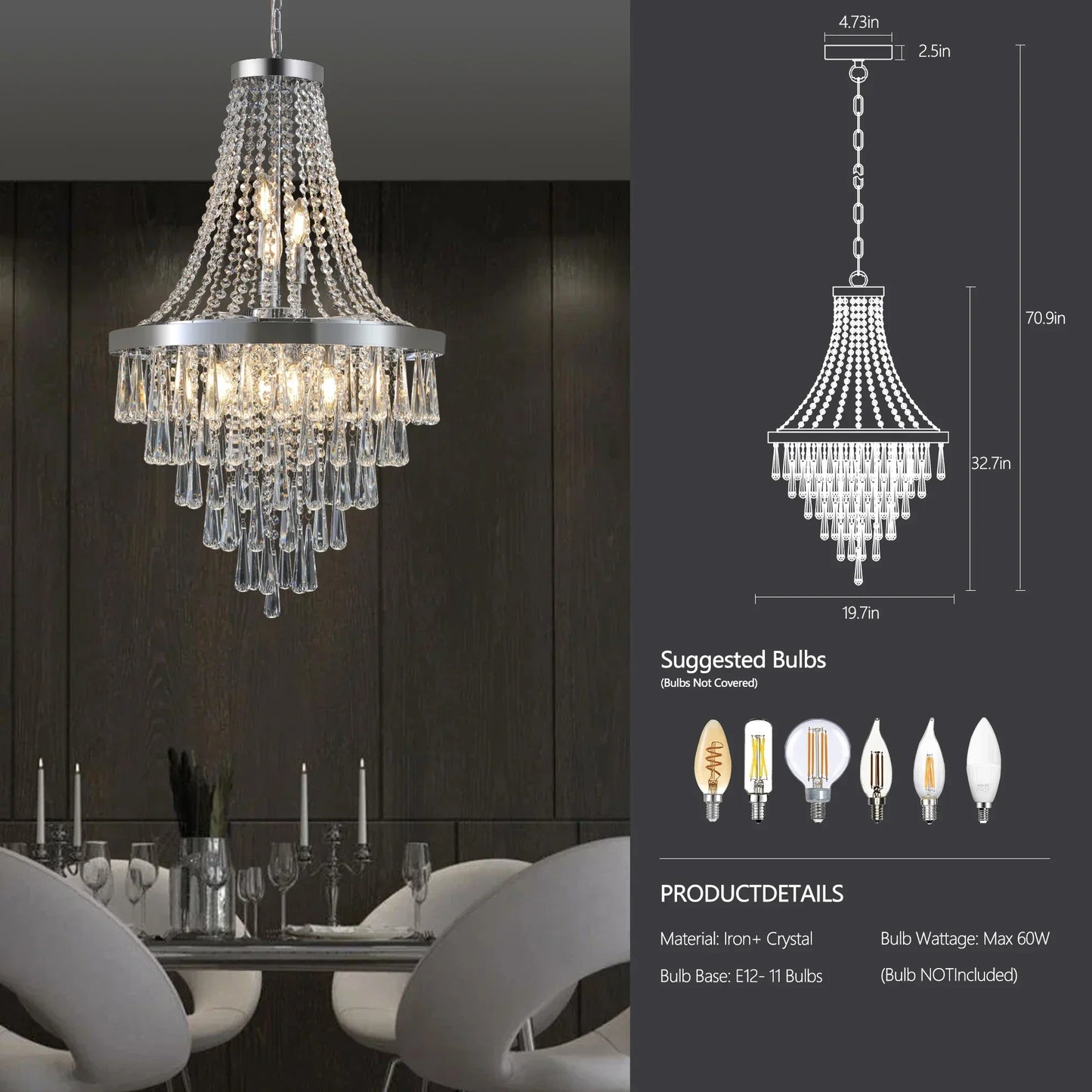 Arabelle 19.7-Inch Gold & Chrome Crystal Chandelier