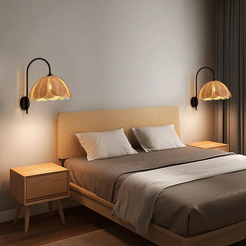 Korean Style Rattan Weaving Wall Lamp - Elegant Lighting for Foyers and Bedrooms