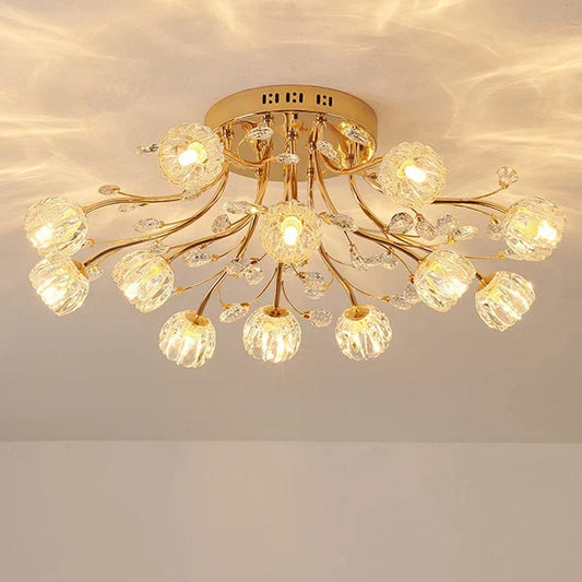 Luxury Dendritic Crystal Ceiling Lamp - Nordic Glass Flower Light Shade LED Chandelier for Bedrooms, Restaurants, Living Rooms, and Bright Decor