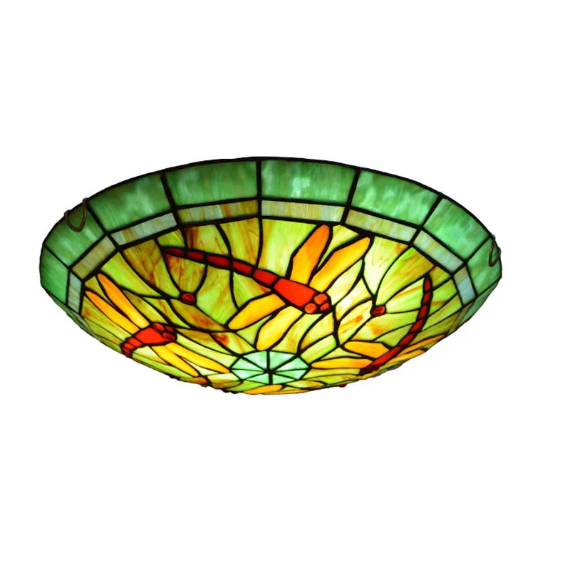 Tiffany Stained Glass Round Ultra-Thin Ceiling Lamp - Elegance for Balconies, Corridors, Bedrooms, and Children's Rooms
