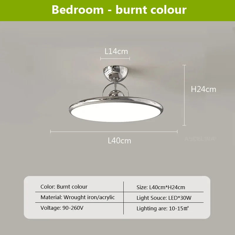 Nordic LED Ceiling Light - Cream Iron Flying Saucer Lamp for Living Room, Bedroom, Study Room, and Hallway