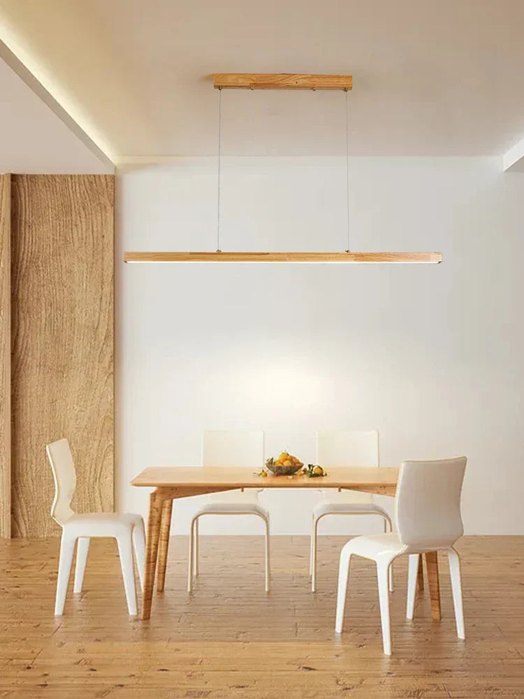 Contemporary Wooden Chandelier - Ideal for Dining Rooms, Kitchens, Shops, and Long Tables with LED Lighting