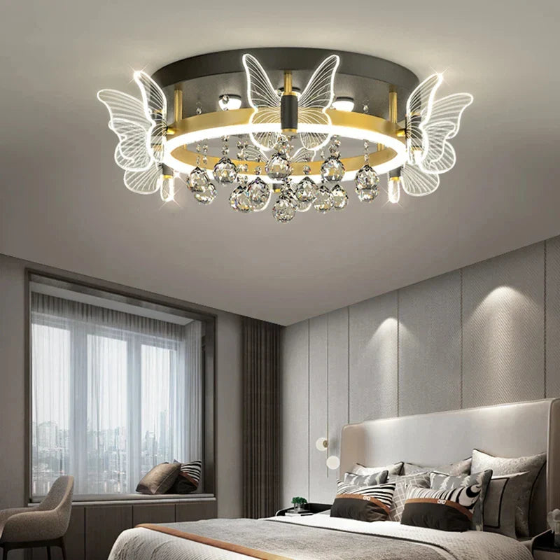 Cartoon Children's Room Crystal Ceiling Light - Butterfly Chandelier and Balloon LED Bedroom Light for Girl's Room