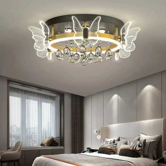 Cartoon Children's Room Crystal Ceiling Light - Butterfly Chandelier and Balloon LED Bedroom Light for Girl's Room