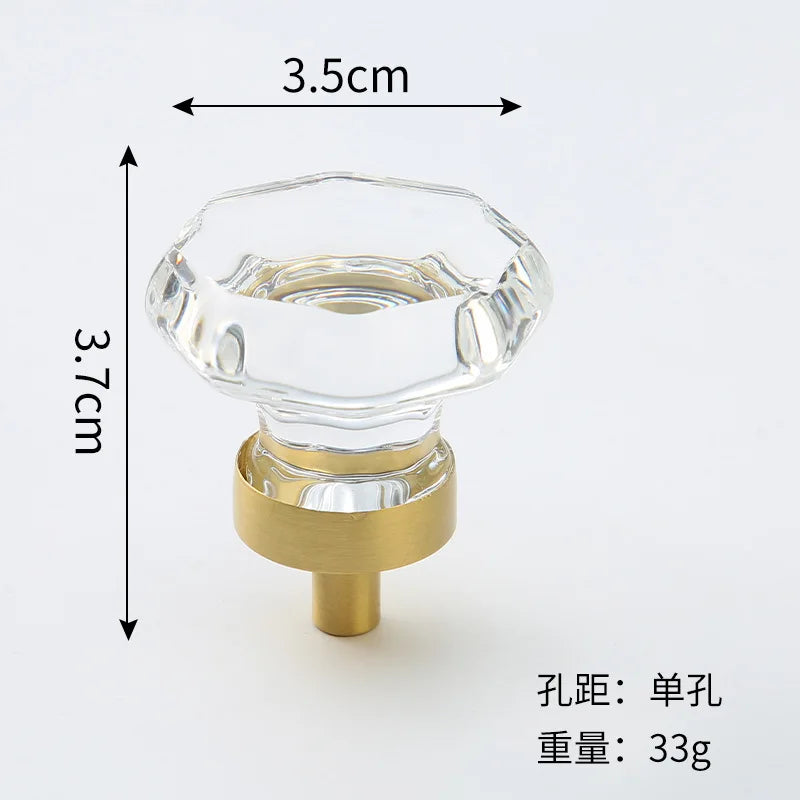 Brass Crystal Cupboard Cabinet Handle Kitchen Drawer Knobs Light Luxury Furniture Hardware Transparent Handle Home Decoration