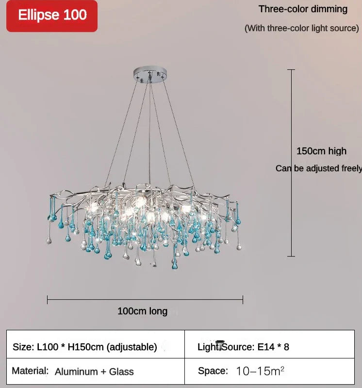 Modern LED Blue Water Droplets Ceiling Chandelier - Luxury Elegance for Villas and Living Spaces