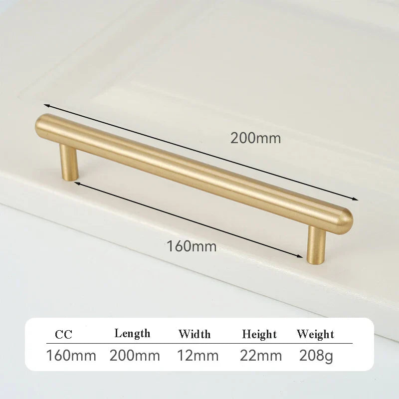 Satin Gold Brass Wardrobe Handles – Modern Drawer Knobs and Cabinet Bar Pulls (50mm-260mm)