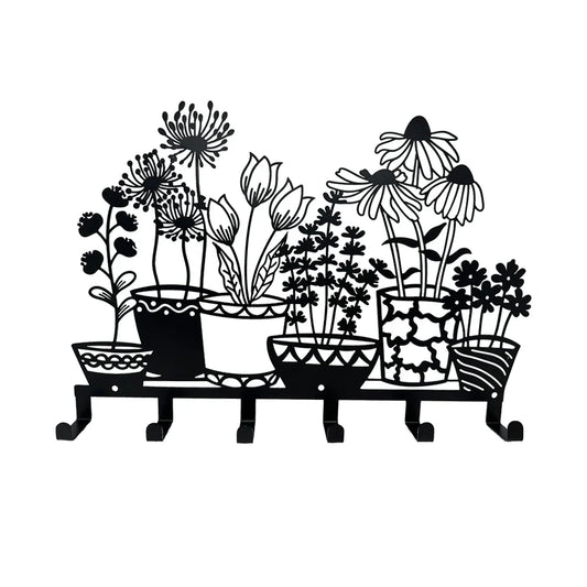 Metal Holder Black Flower Vase Key Holder Coat Hanger 6 Hooks Coat Rack Modern Wall Hangings Entryway Coat Rack Kitchen Holder