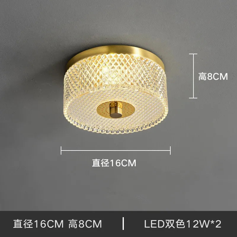 Sleek Modern Minimalist LED Copper Glass Ceiling Lights - Ideal for Bedrooms, Dining Halls, Aisles, Corridors, Balconies, and Home Illumination