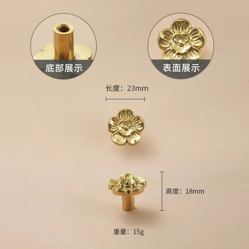 Luxury Brass Flower and Leaf Cabinet Handles – Chinese-Style Decorative Pulls for Wardrobes and Drawers