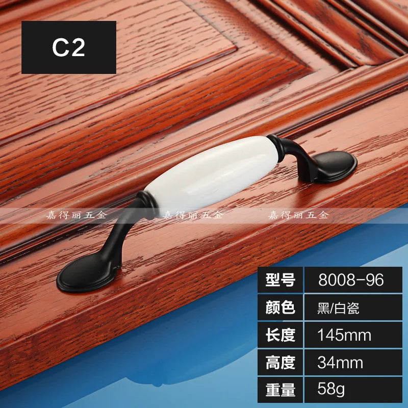 European Ceramic Cabinet Handles – Black and White Wardrobe Drawer Pulls for Kitchen and Furniture