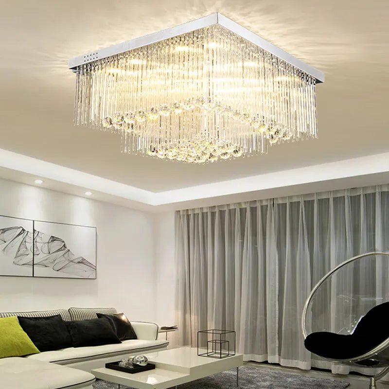 Luxury Chrome LED Ceiling Lights - Modern Elegance for Living Rooms with Crystal Accents