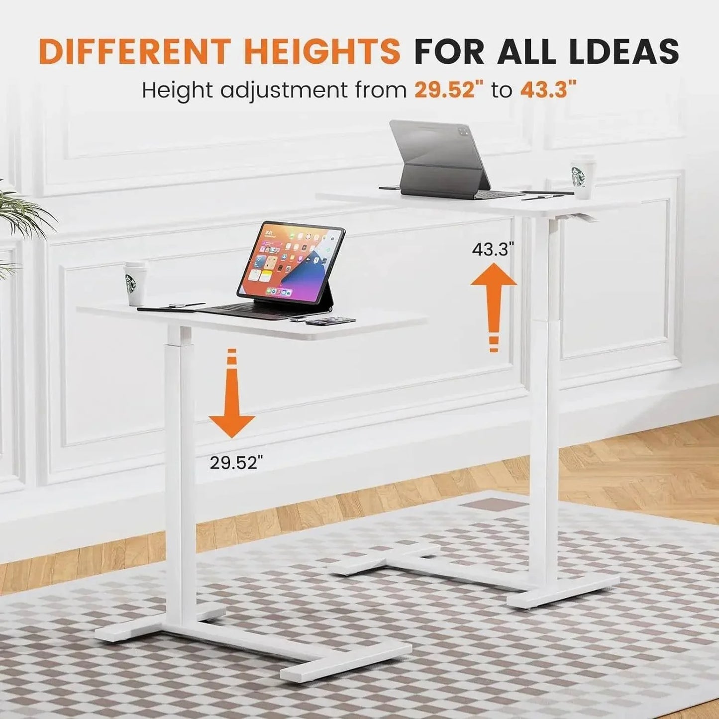 Adjustable Overbed Bedside Table with Wheels for Home Use
