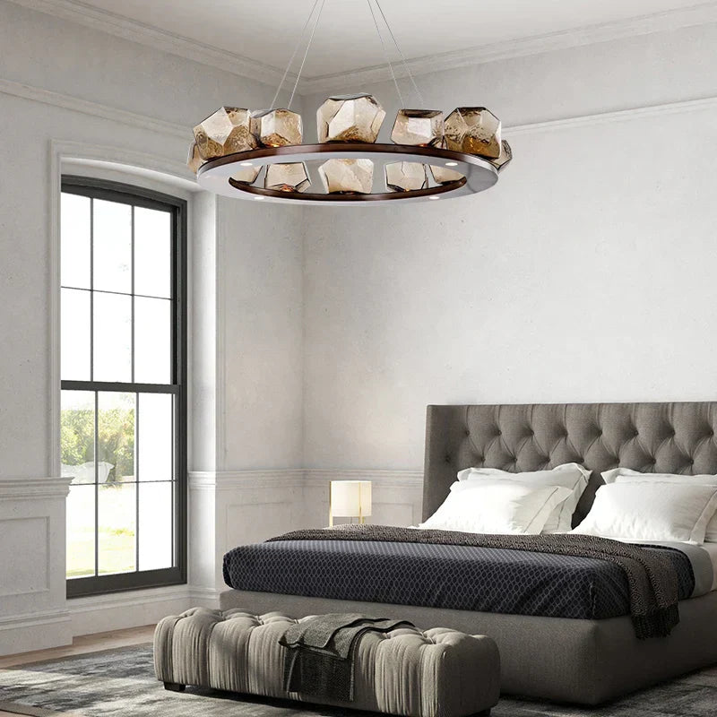 Modern LED Chandelier Lighting - Nordic Rock Glass Elegance for Living Rooms and More