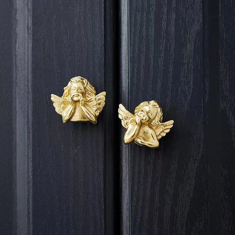 Brass European Angel Cabinet Handles - Vintage Gold Knobs for Wardrobes, Dressers, and Drawers
