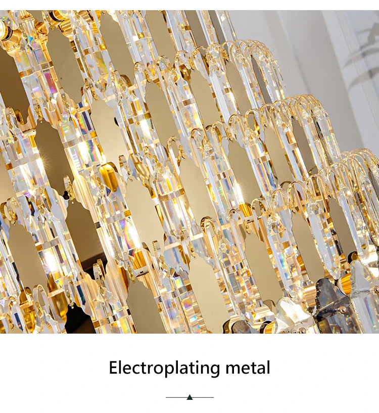 Luxurious Golden Amber Crystal Chandelier - Grand Decorative Lighting for Lobbies, Villas, Staircases, and Corridors