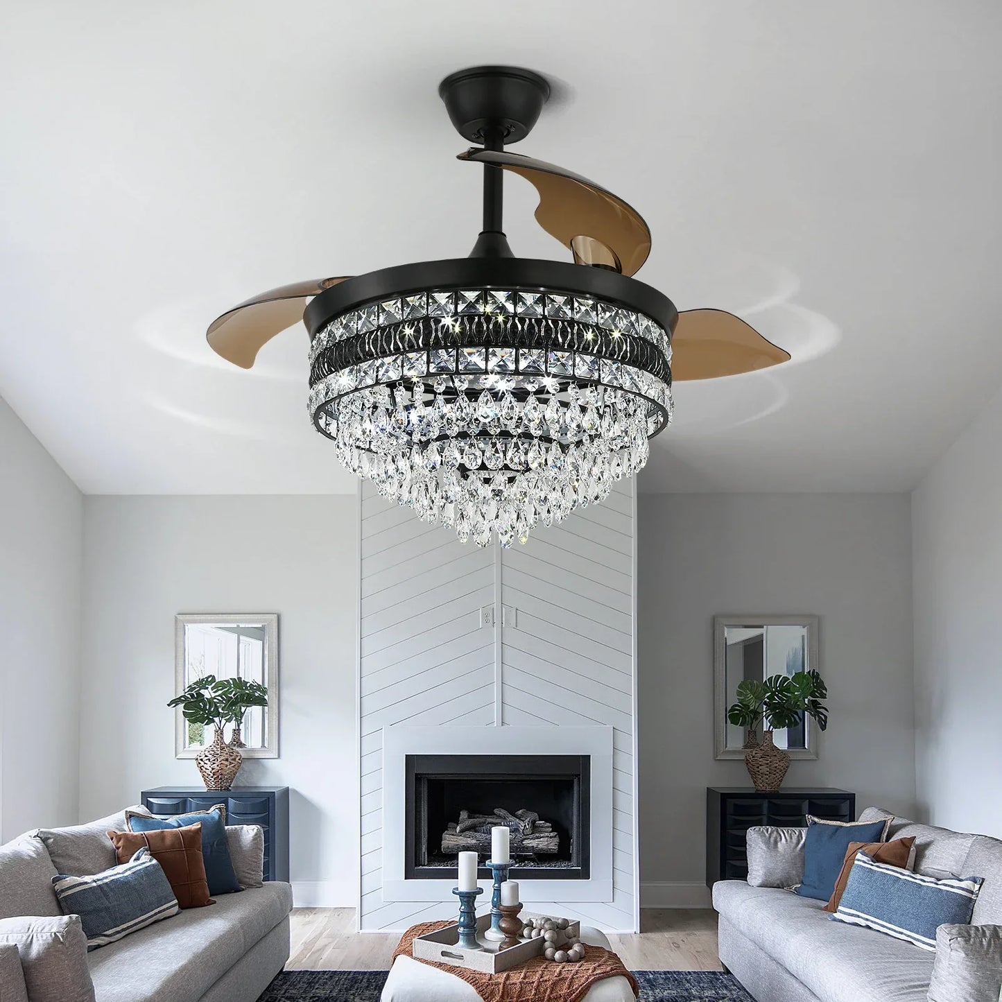Modern Smart Ceiling Fan APP RC Adjustable 6 Level Speed Pendant Lighting Luminaire Bedroom 3 Heads Led Fandelier Lamp Indoor