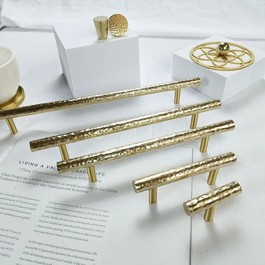 Hammered Brass Cabinet Handles – Light Gold Wardrobe Knobs and Drawer Pulls for American/Nordic Furniture